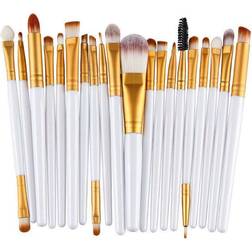 Teknikproffset Professionella skonsamma sminkborstar 20-Pack, Vit, Guld
