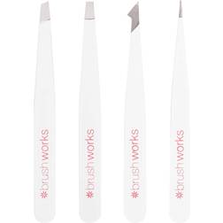 Brushworks HD 4 Piece Combination Tweezer Set White