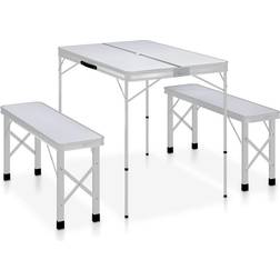 vidaXL Campingtafel inklapbaar met 2 banken aluminium wit