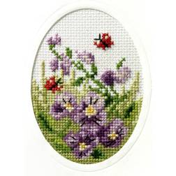 Knittingroom Orchidea Cross Stitch Card Kit Printed Aida Pansies & Butterflies 6096