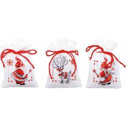 Vervaco Vervaco Counted Cross Stitch Kit: Pot-Pourri Bag: Christmas Elves: Set of 3, Acrylic, NA, 8 x 12cm