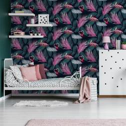 Fresco Neon Love Tropical Floral Wallpaper