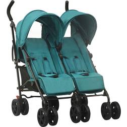 vidaXL Landau Double Pliable Bébé Enfants Voyage Parc Extérieur Promenade Systéme de Pliage À une Main Vert Acier