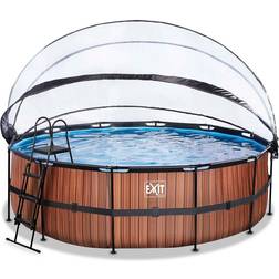 Exit Toys Round Wood Pool with Sand Filter Pump & Roof Ø4.5x1.22m