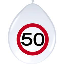 Folat 05383 50th Birthday Traffic Sign Balloons 8 pieces, White