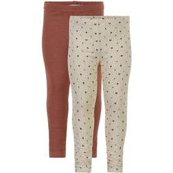 Minymo Print Leggings 2-pack - Sheer Bliss/Brown (5900-267)