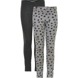 Minymo Sweat with Print Leggings 2-pack - Heather Gray/Leopard (5900-131)