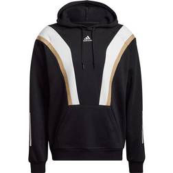 adidas Sportwear Fleece Hooded Top - Black/White/White