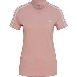 adidas Women's Loungewear Essentials Slim 3-Stripes T-shirt - Wonder Mauve/White