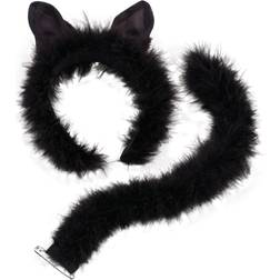 Bristol Novelty Unisex Adults Marabou Cat Set (One Size) (Black)