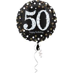 Amscan Folienballon 50 Sparkling Birthday, Schwarz, Silber, Gold (5)