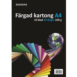 Büngers Farvet karton, 220 g, 10 ark, assorteret