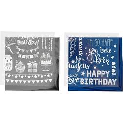 Creativ Company Deco Foil and transfer sheet, birthday, 15x15 cm, dark blue, silver, 2x2 sheet/ 1 pack