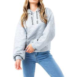 Hype Womens Quilted Draped Sleeve Pullover Hoodie - Grey