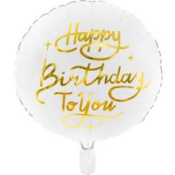 PartyDeco Foil Balloons Happy Birthday To You White/Gold