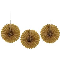 Unique Party 63263 Mini Gold Tissue Paper Fan Decorations, Pack of 3