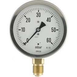 Gasmanometer 1/4xø63, 0-250 Mbar, Nedadrettet Studs