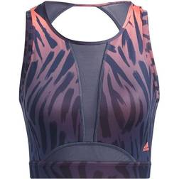 adidas Training Long-Line Tiger Print Bra - Semi Turbo/Shadow Navy/Black