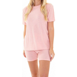 Brave Soul Womens Ribbed Pyjama Set - Pink