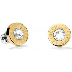 Tommy Hilfiger Round Logo Stud Earrings - Gold/Transparent