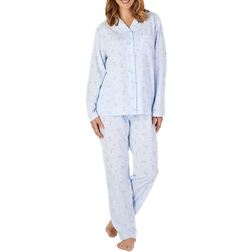 Slenderella Printed Jacquard Long Sleeve Tailored Jersey Pyjama - Blue