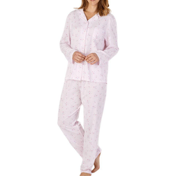 Slenderella Printed Jacquard Long Sleeve Tailored Jersey Pyjama - Pink