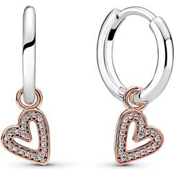 Pandora Sparkling Freehand Heart Earrings - Rose Gold/Silver/Transparent