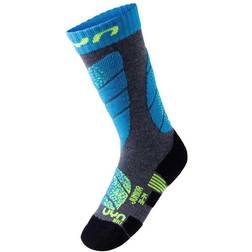 UYN Ski Socks Kids - Medium Grey Melange/Turquoise