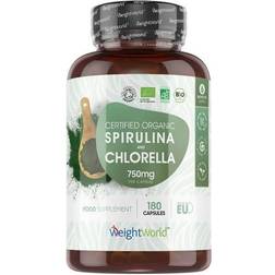 WeightWorld Bio Spirulina und Chlorella Natürliche Ergänzung für das Wohlbefinden 180 Kapseln