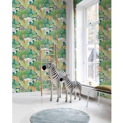 Noordwand Wallpaper Jungle Animals Green and Black Good Vibes