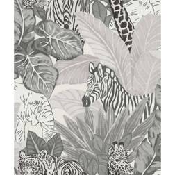 Noordwand Good Vibes Wallpaper Jungle Animals Grey and Black