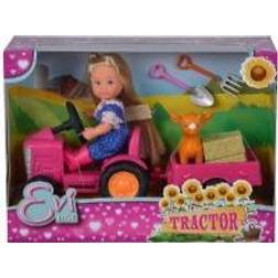 Simba 105733518 Evi Love Doll on her Tractor with Trailer/Animal/Hay Bale/Shovel and Manure Fork 12 cm/Suitable for Children from 3 Years