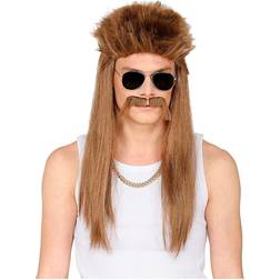 Widmann 51638 Wig Redneck with Moustache, Blonde, 80s, Synthetic Hair, Retro Style, Rockstar, Tracksuit, Theme Party, Carnival, Multicoloured, Standard Size