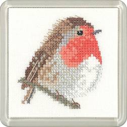 Heritage Crafts Little Friends Coaster Cross Stitch Kit Robin