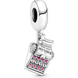 Pandora Typewriter Dangle Charm - Silver/Pink/Transparent