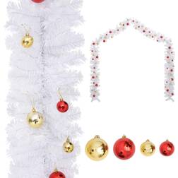 vidaXL Guirlande de Noël Décorée avec Boules Guirlande Artificielle Décoration de Noël Ornement Jardin Arrière-cour Extérieur Blanc 10 m