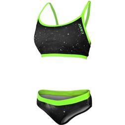 Zone3 Women's Cosmic Two Piece Swimming Bikini - Grey/Fluro Yellow