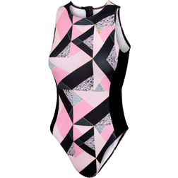 Zone3 Women's High Neck Swim Suit - Pink/Black/White