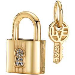 Pandora Padlock & Key Dangle Charm - Gold/Transparent