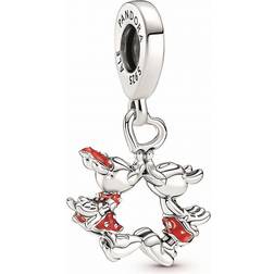 Pandora Disney Mickey Mouse & Minnie Mouse Kissing Dangle Charm - Silver/Red