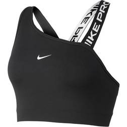Nike Pro Dri-FIT Swoosh Medium-Support 1-Piece Pad Asymmetrical Sports Bra - Black/Particle Grey/White