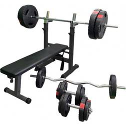 Gorilla Sports Weight Bench with Vinyl Tri-Grip Weight Set 100kg