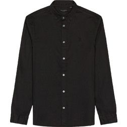 AllSaints Hawthorne Cotton Solid Regular Fit Button Down Shirt - Black