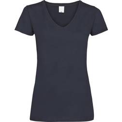 Universal Textiles Women's Value Fitted V-Neck Short Sleeve Casual T-shirt - Midnight Blue