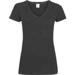 Universal Textiles Women's Value Fitted V-Neck Short Sleeve Casual T-shirt - Pitch Black