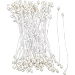 Creativ Company Flower stamens, L: 6,4 cm, D 2 mm, white mother-of-pearl, 100 pc/ 1 pack