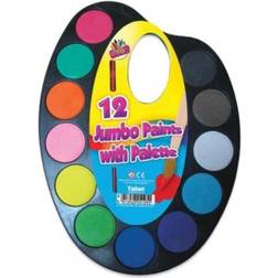 12 Jumbo Colours Water Paint Set with Paint Brush On Palette Kid Craft Set