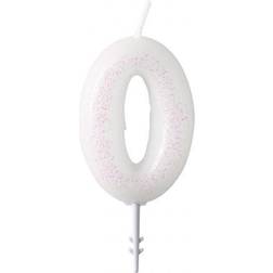 Amscan 11013478 Number Candle 0 Glitter White Pink