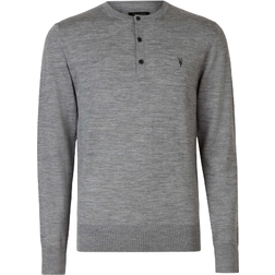 AllSaints Mode Merino Henley T-shirt - Grey Marl