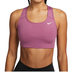 Nike Dri-FIT Swoosh Medium-Support Non-Padded Sports Bra - Light Bordeaux/White